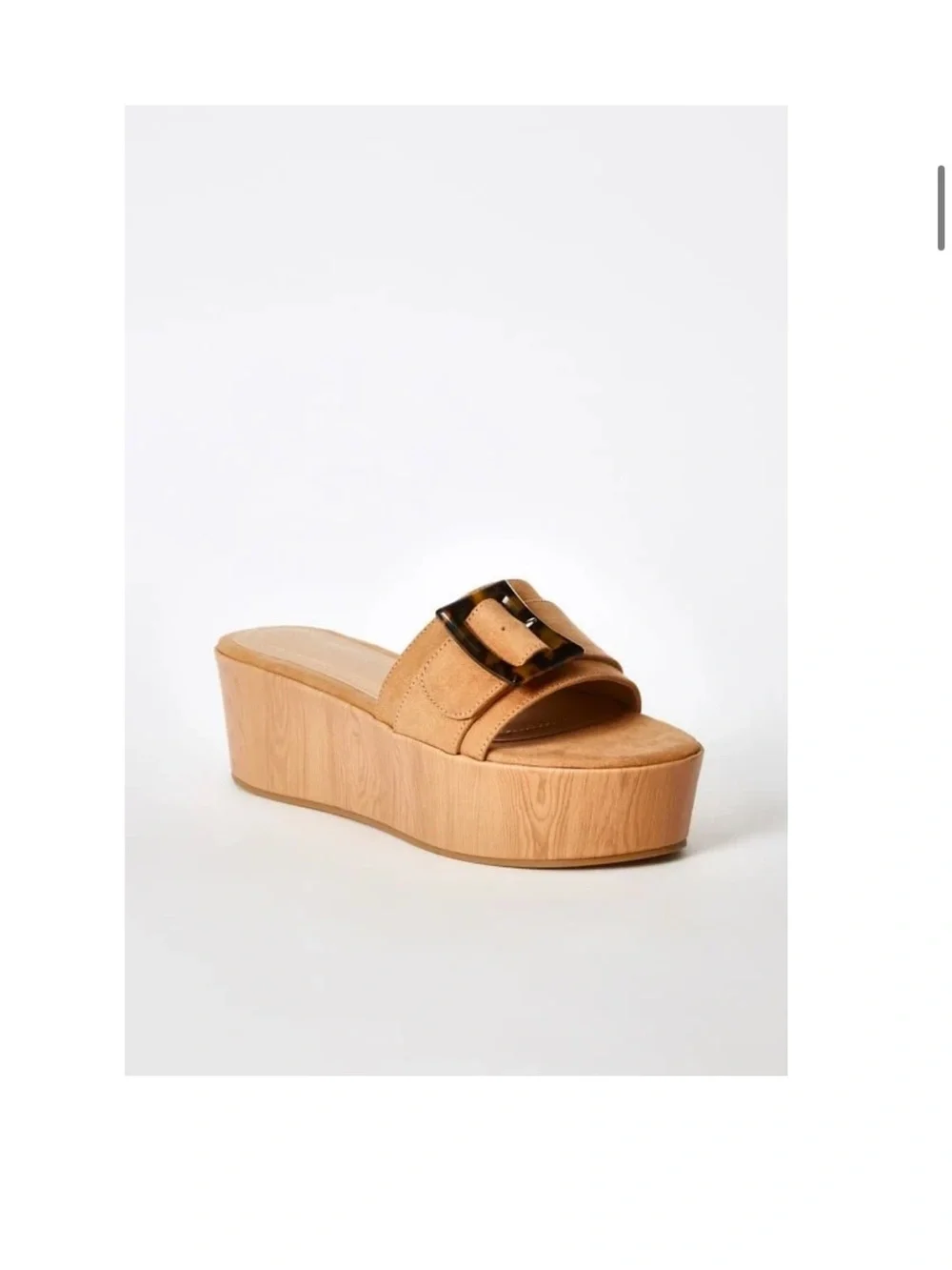 ShoeDazzle Leonora Platform Slide Sandals Lt Camel Tan Suede Buckle 8.5 NEW